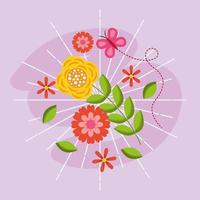 hello spring poster with flowers and butterfly vector