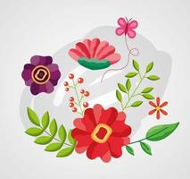 hello spring poster with flowers and butterfly vector