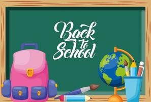 back to school poster with chalkboard and supplies vector