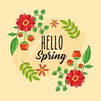 hola cartel de primavera con corona floral vector