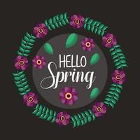 Hello spring poster with floral wreath vector