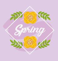 hola cartel de primavera con marco floral vector