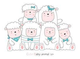 Cute sheep on white background. hand drawn style vector