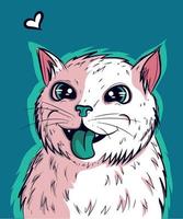 Vector of white kitty with its green tongue out