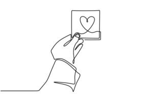 Continuous line drawing hand holding love heart sign, one hand drawn sketch vector illustration.