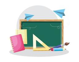 back to school poster with chalkboard and supplies vector