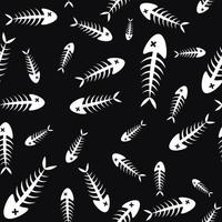 patrón transparente blanco y negro con esqueletos de peces muertos vector