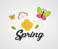Hello spring poster with flowers and butterflies vector