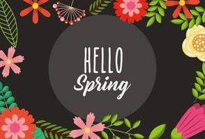 hello spring poster with floral frame vector