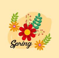 hola cartel de primavera con decoración floral vector