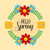 Hello spring poster with floral wreath vector