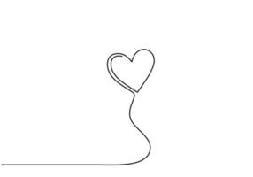 dibujo de línea continua de globo de corazón, una ilustración de vector de boceto dibujado a mano. símbolo de amor romántico.