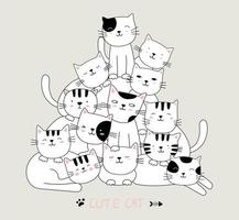 Cartoon lovely cats. Hand drawn style. vector