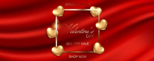 Happy Valentines Day sale banner on silk fabric background vector