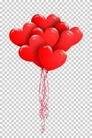 Happy Valentine's Day. Bunch of red air balloons in the shape of heart on transparent background. vector