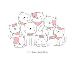 Cartoon cute cats. Hand-drawn style. vector