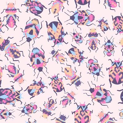 Tribal bugs with decorative lines seamless pattern