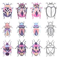Small elements pack with different drawings of colorful bugs vector