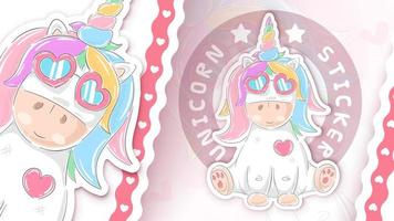 Cute unicorn character in sticker style vector