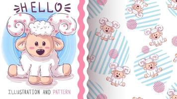 Pretty horned sheep seamless pattern