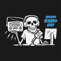 día mundial de la radio con el concepto de diseño de calavera vector