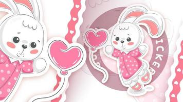 Rabbit with balloon in sticker style vector