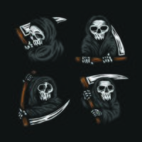 conjunto de calavera parca con el logo de la hoz vector