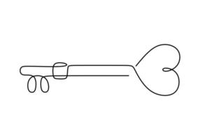 Love key. Continuous line drawing, heart symbol one hand drawn sketch vector illustration.