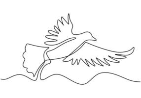 Continuous one line drawing. Flying pigeon animal. vector