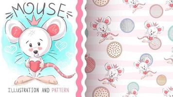 Cute mouse with heart and crown seamless pattern