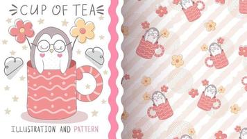 Penguin in cup seamless pattern
