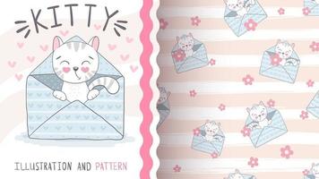 Kitty in envelope seamless pattern