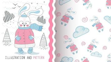 Forest winter rabbit seamless pattern vector