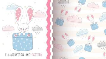 Cute rabbit in pocket, seamless pattern vector