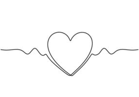 Cute heart one line drawing. Continuous hand drawn wave of love. vector