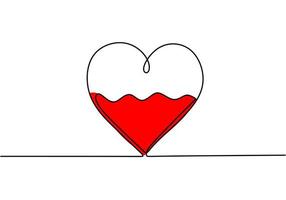 One line heart symbol. Continuous love sign with red liquid in half vector