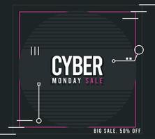 cyber monday sale poster with pink square frame vector