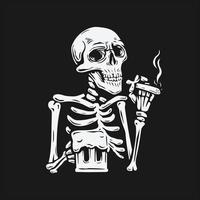 una calavera sosteniendo un cigarrillo y un vaso de cerveza vector