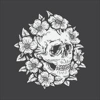 hand drawing skull surrounded by rose flowers