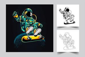 astronaut skateboard artwork illustration vector