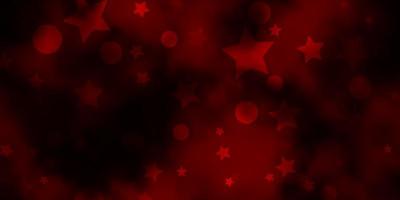 Dark Red vector backdrop with circles, stars.