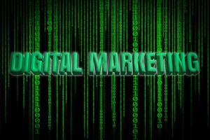 Digital marketing words with binary code on screen photo