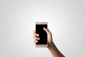 Woman hand holding smart phone blank screen photo