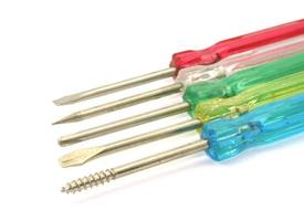 Colorful screwdrivers on white photo