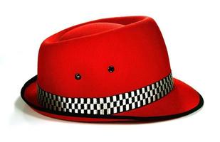 Side view of a red fedora photo
