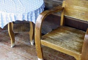 Wooden bench and table photo