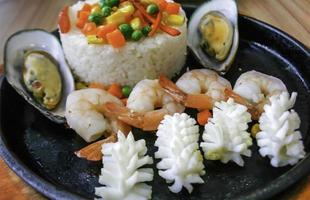 Seafood on plate photo