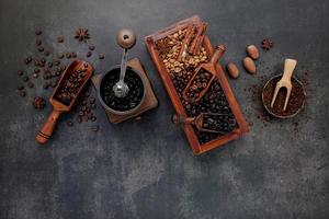 Roasted coffee beans with scoop photo
