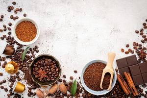 Background of various coffee, dark roasted coffee beans