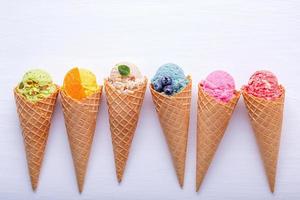 Various of ice cream flavor in cones photo